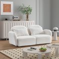 thumbnail image 2 of Loveseat Upholstered Sofa with 2 Back Pillows, 2-Seater Teddy Sofa with Curve Arm and Back Cushions, Modern Wood Couch with Plastic Legs for Living Room, Apartment and Compact Space, White, 2 of 8