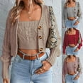 thumbnail image 2 of Women's Autumn Long Cardigan Sweater and Vest, Lightweight Cardigan Loose Long Sleeved Knitted Button Cardigan Sweater 2-Piece SetSportswear Crop Top Cardigan Sweater for Women, 2 of 7