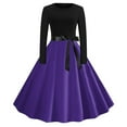 thumbnail image 1 of Vente de Liquidation! Robes pour Femmes 2024 Invité de Mariage, Robe Imprimée à Lacets Style Fermeture Éclair Manches Longues Col Rond Violet G, 1 of 1