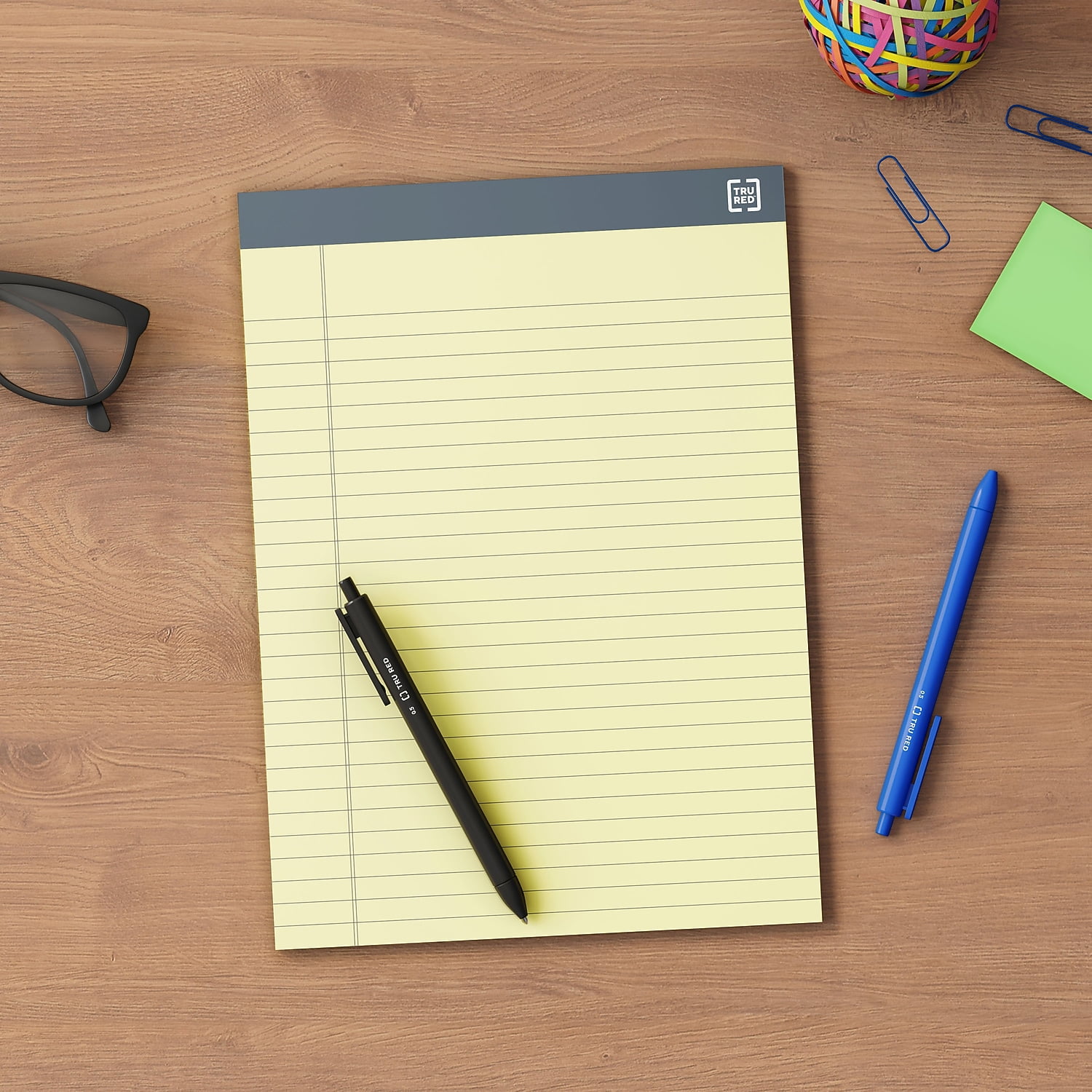 Staples TRU RED Notepads 8.5" x 11.75" Wide Ruled Canary 50 Sheets/Pad 24/Carton TR59910/TR573VS