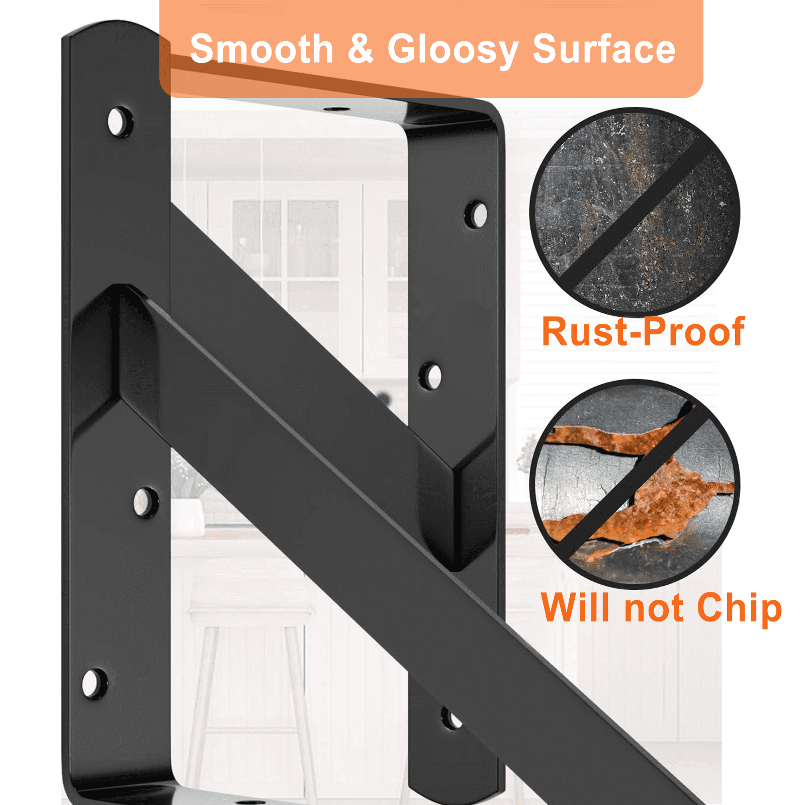 12-Pack Heavy Duty Shelf Bracket 7 Inch, Wall Fit for 7-10 Inch Floating Shelves, L Brackets with 90 Degree Triangle, 250 LBS Max Load, Shelf Mounting Hardware Included, Black