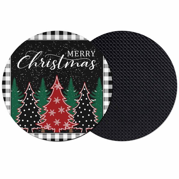 Christmas Tree Coasters Set of 2, Absorbent Coasters for Drinks, Black Buffalo Plaid Xmas Trees Coaster for Desk Coffee Table Protection, Home Decor House Warming Gifts 4"