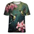 thumbnail image 5 of Flower Hummingbird Womens Tops Women's Fashion Casual Short Sleeve Flower Print Round Neck Pullover Top Blouse, 5 of 6