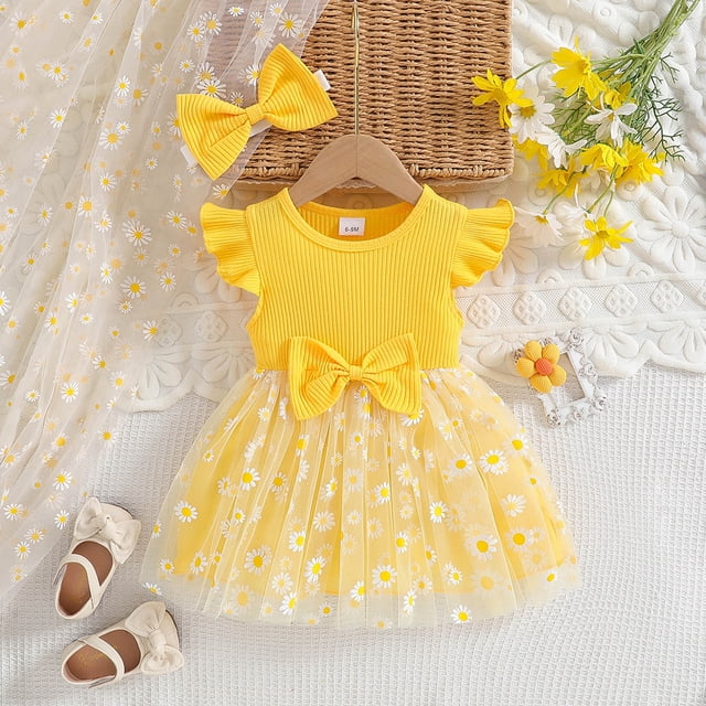 LOVZFMLL Robe à Manches Longues et Col Rond pour Filles avec Nœud Imprimé