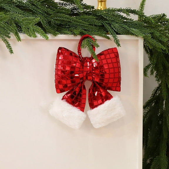 NWOKYZGH 1Pc Christmas Metallic Foil Cotton Bows Red Christmas Tree Bow Shiny Large Xmas Decorative Bows for Christmas Tree Wreath Garland Chair Holiday Ornament Decoration