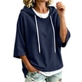 thumbnail image 6 of VSSSJ Women's 3/4 Sleeve Hooded Sweatshirt Loose Fit Batwing Sleeve Ribbed Textured Lightweight Fall Casual Pullover Shirt Tops M, 6 of 8