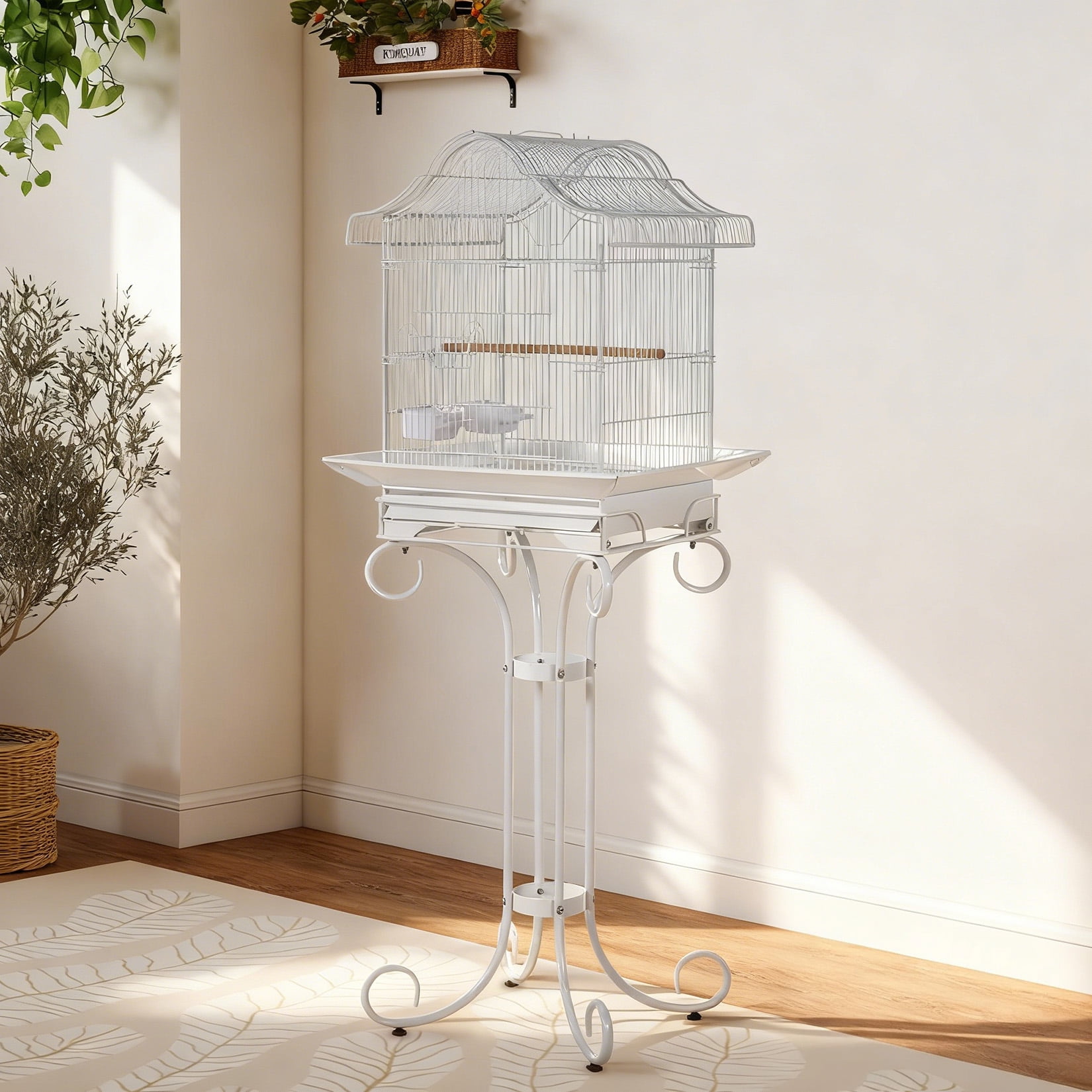 Heavy-Duty Wrought Iron Bird Cage - Victorian Style Aviary with Stand for Small Birds