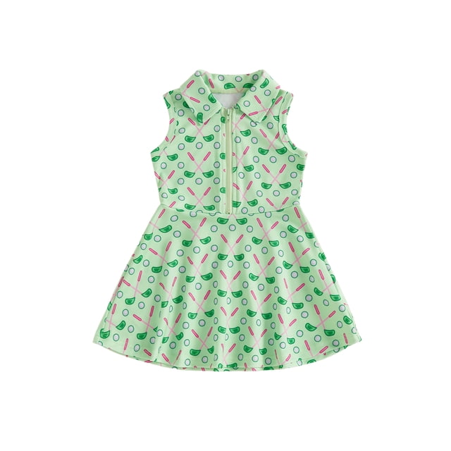 Argulvti Robe d'Été Trapèze pour Petites Filles Sans Manches à Col Rabattu à Fermeture Éclair Robe de Golf à Imprimé