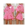 thumbnail image 2 of Michellecmm  Women Shorts Jumpsuit Loose Sun Print Lapel Neck Short Sleeve Romper, 2 of 9