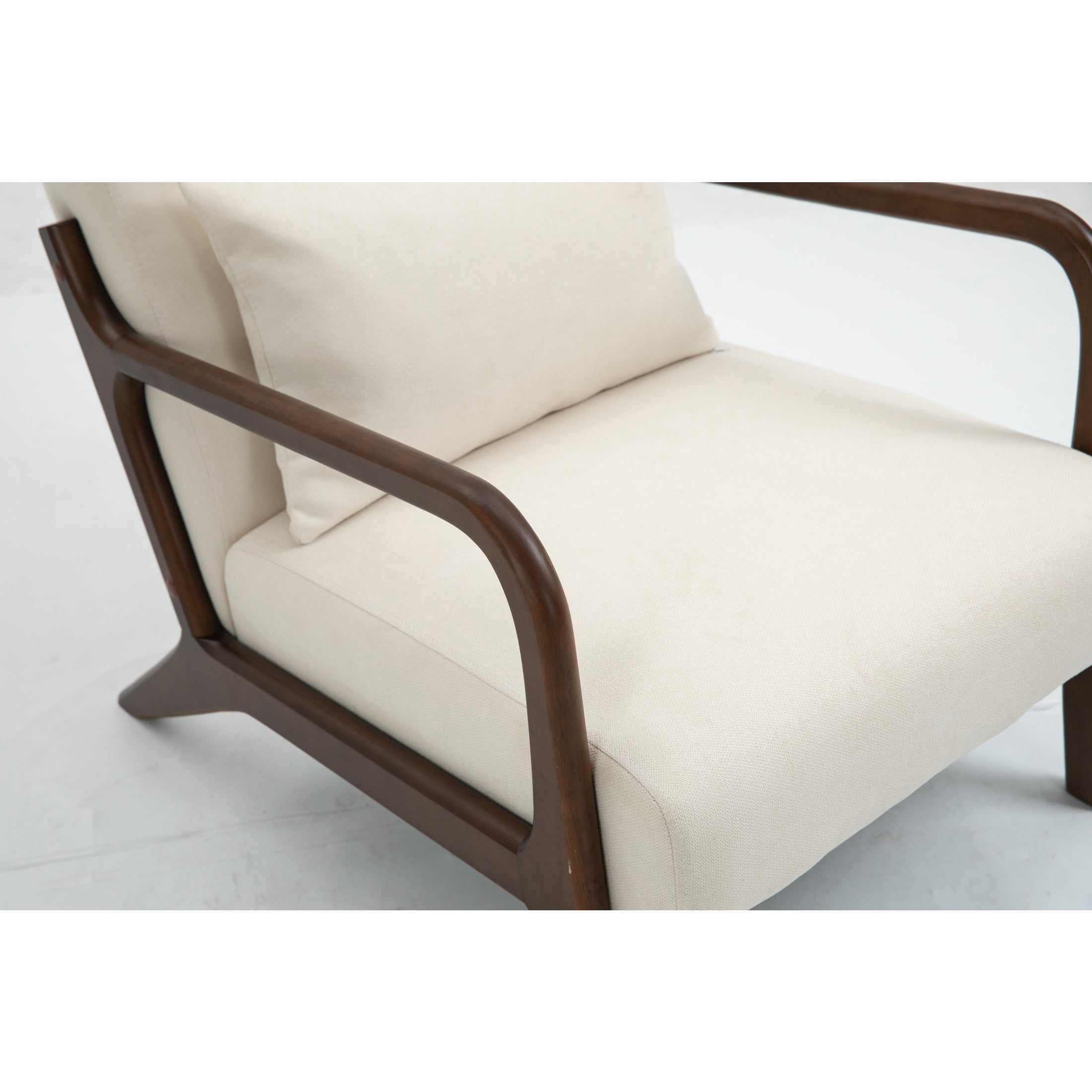 GDF Studio Ciara Mid-Century Modern Solid Wood Accent Chair, Reading Armchair for Living Room, Bedroom, White & Walnut