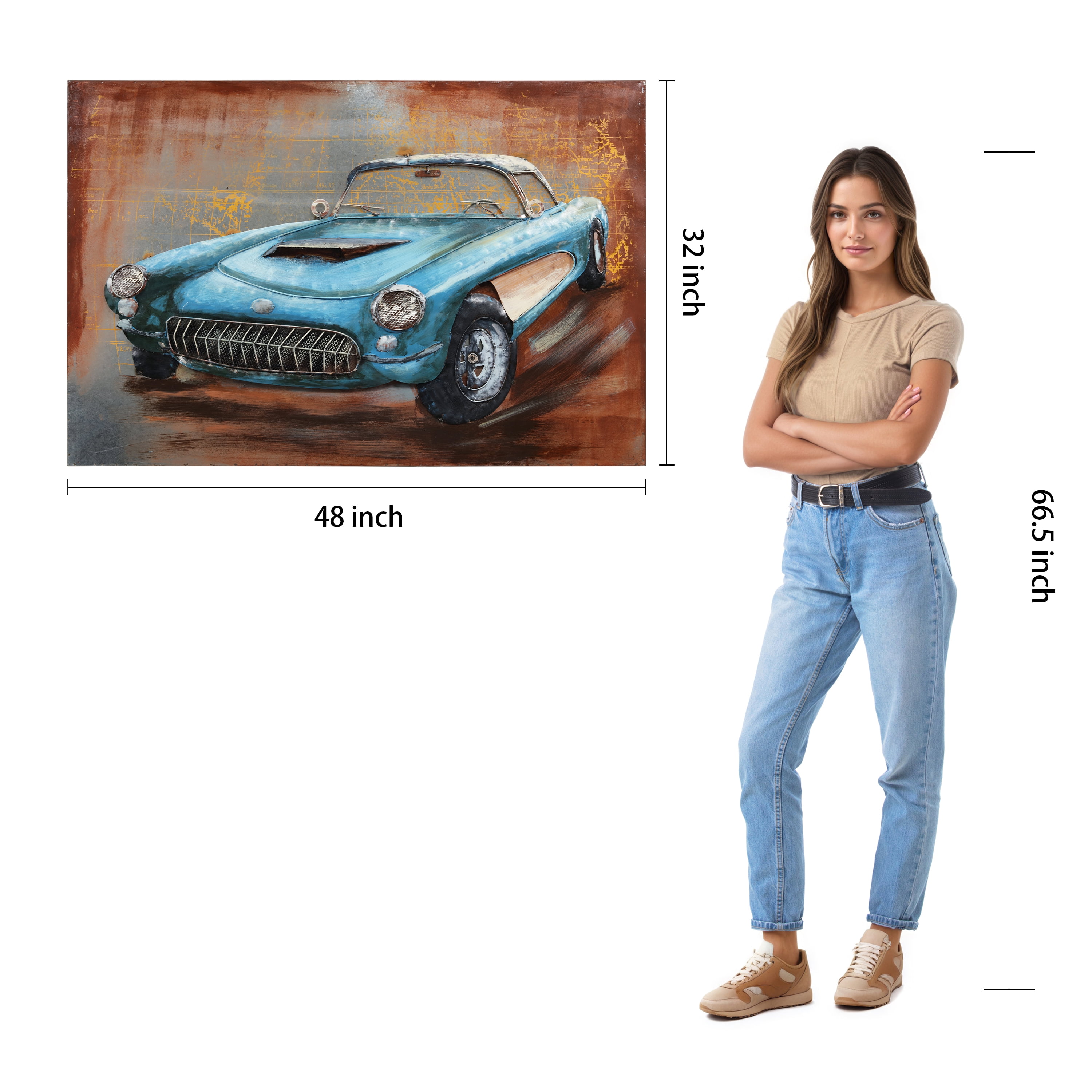 Empire Art Direct Empire Art "Blue car"Primo Mixed Media Hand Painted Iron Wall Sculpture