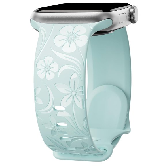 Correa Con Grabado Floral Compatible Con Apple Watch Band De 38 Mm, 40 Mm, 41 Mm, 42 Mm, 44 Mm, 45 Mm, 46 Mm, 49 Mm, Correa De Silicona Brillante Con Diseño De Flores Silvestres Para Iwatch Band Serie