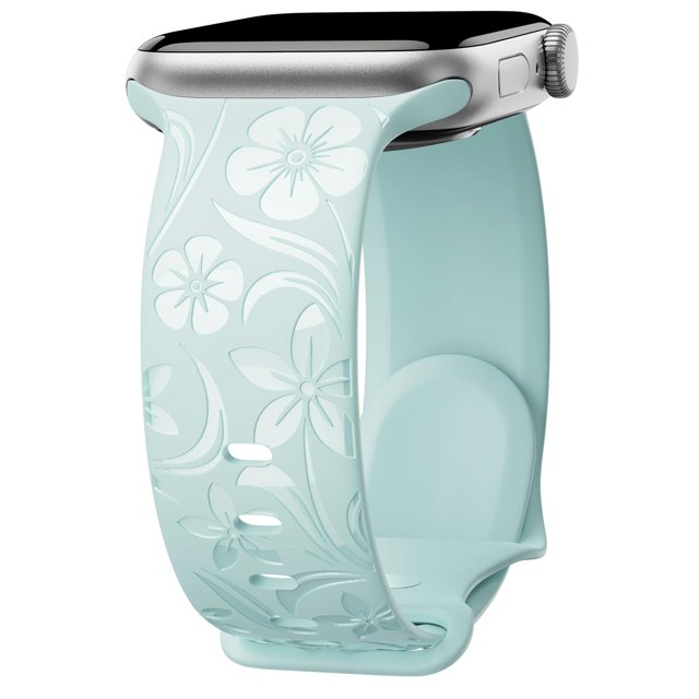Correa Con Grabado Floral Compatible Con Apple Watch Band De 38 Mm, 40 Mm, 41 Mm, 42 Mm, 44 Mm, 45 Mm, 46 Mm, 49 Mm, Correa De Silicona Brillante Con Diseño De Flores Silvestres Para Iwatch Band Serie
