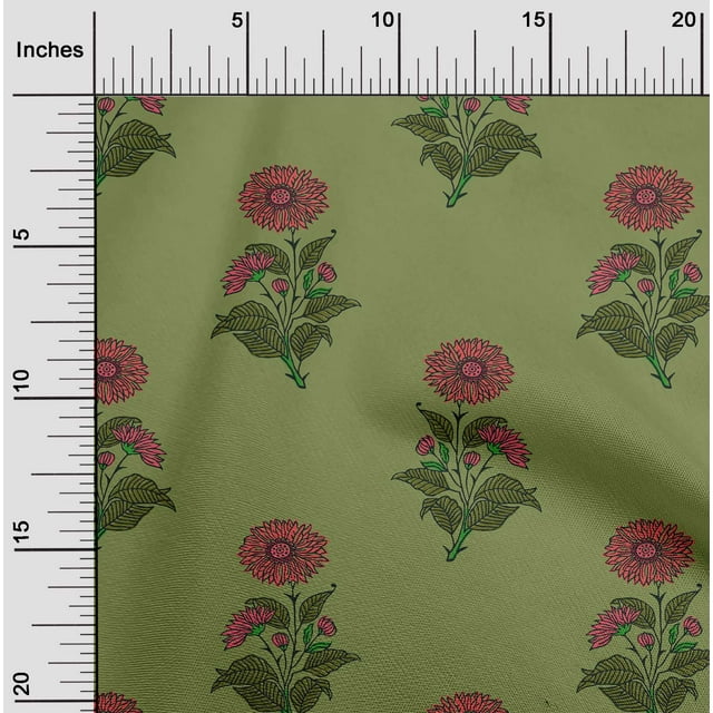 oneOone Cotton Cambric Light Green Fabric Floral Block Craft Projects Decor Fabric Printed By The Yard 56 Inch Wide