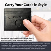 6 Card Minimalist Wallet for Men & Women - Genuine Leather Ultra Thin Black Credit Card Holder - Compatible with Amex Cards