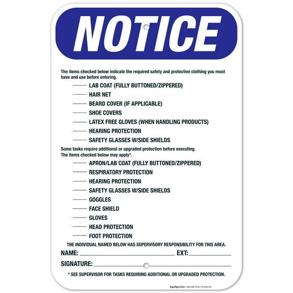 Checked Items Below Are Required Before Entering Sign, OSHA Notice Sign, 12x18 Aluminum