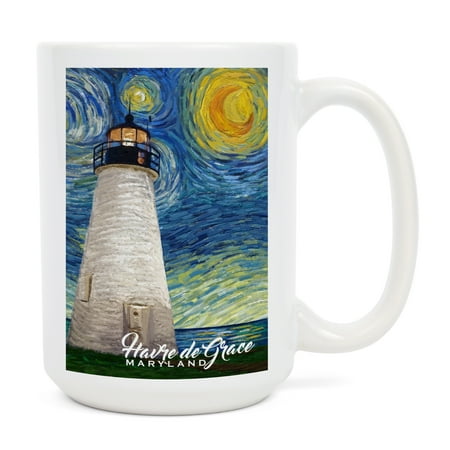 

15 fl oz Ceramic Mug Havre De Grace Maryland Lighthouse Starry Night Dishwasher & Microwave Safe