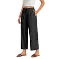 thumbnail image 6 of SWQZVT Women's Casual Wide Leg Pants Wide Leg Pants Drawstring Elastic Mid Waist Pants with Pockets Black, 6 of 7