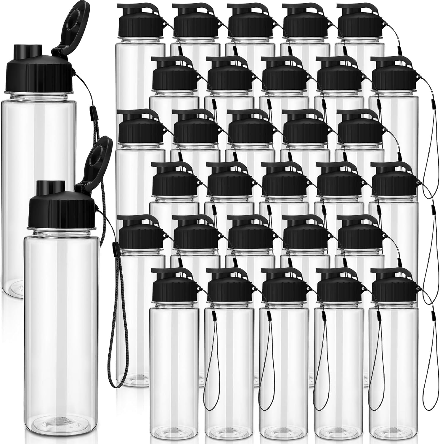 30 Pieces Water Bottle Bulk 17 oz Plastic Sports Water Bottles Bulk with Handle Strap Lightweight Leakproof Drink Flip Top for Adults Fit Gym(Classic Style,Blue,Pink,Yellow,Rose Red,Green)