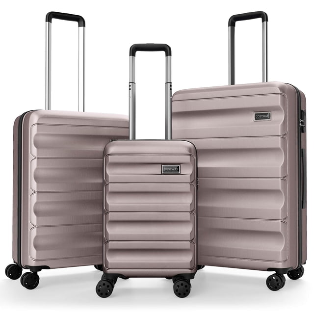 Costway 3 PCS Hardside Luggage Set (20/24/28 Inch) with 8-Spinner Wheels, 3-Digital Lock Pink
