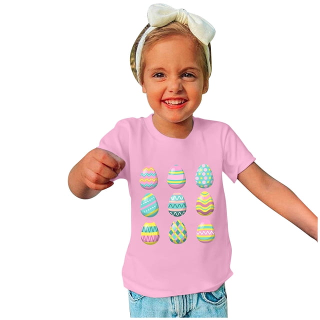 Qiopertar Haut à Manches Courtes Imprimé Ufs de Pâques Mignons pour Enfants Garçons Filles Mode Col Rond en Solde à Moins de 5$ en Solde