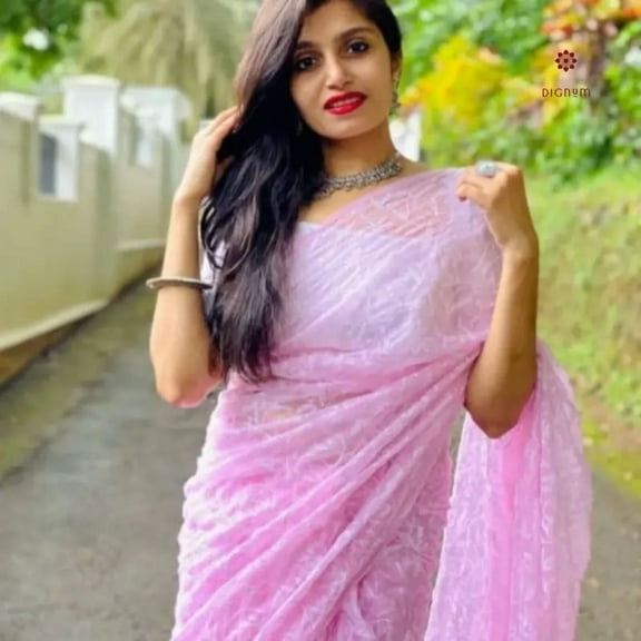 Baby Pink Hand Embroidered Chikankari Saree