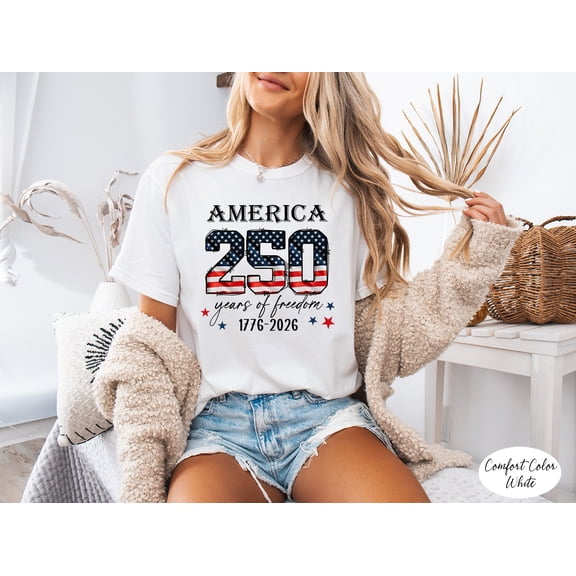 Comfort Color Patriotic 4th of July T-Shirt, 250 Years of Freedom 1776-2026 Tee, USA Semiquincentennial Anniversary Shirt, Independence Day Gift for Men & Women