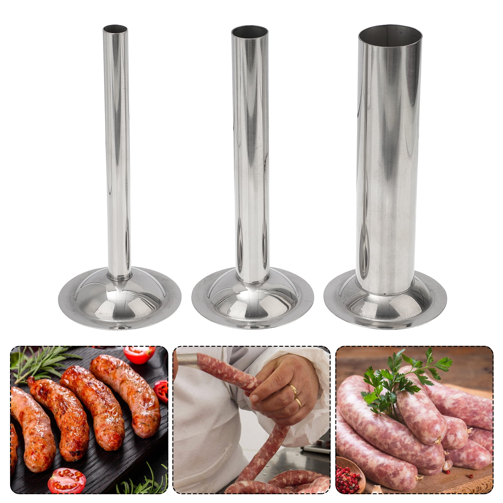 3 Pieces Stainless Steel Sausage Making Kit Deer Processing Equipment 3  Sizes Sausage Stuffer Tubes for