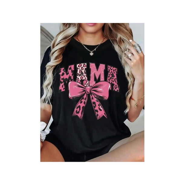 MaMa Leopard Bow Graphic T-Shirt – Women’s oversized Crew Neck Tee, Mother’s Day Gift