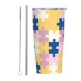 thumbnail image 1 of Taza térmica portátil de acero inoxidable con pajita y aislamiento de 20 oz para el mes de concientización sobre el autismo, 1 of 7