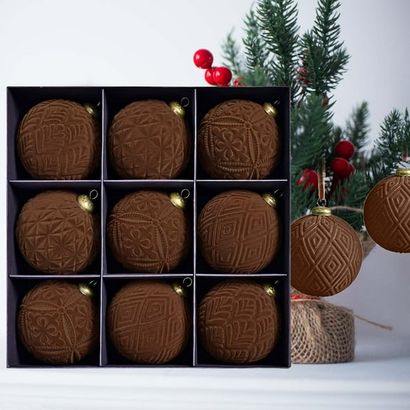 9pc Velvet Flocked Christmas Balls,Christmas Tree Balls,Shatterproof Christmas Ornaments Balls,Christmas Tree Decoration Ornaments Hanging Balls, Christmas Tree Decoration Flocked Christmas Ballss