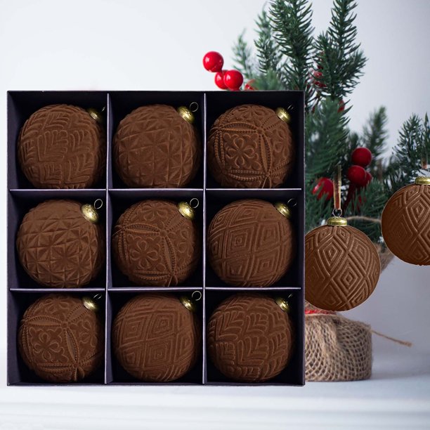 Bolas de Navidad para Árbol de Navidad, 9 Unidades, Flocadas