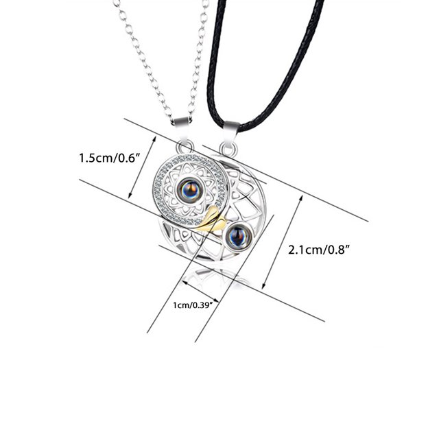 Collares magnéticos para parejas, sol y luna, 100 idiomas, proyección I Love You, collar para parejas, collar a juego para regalo de parejas
