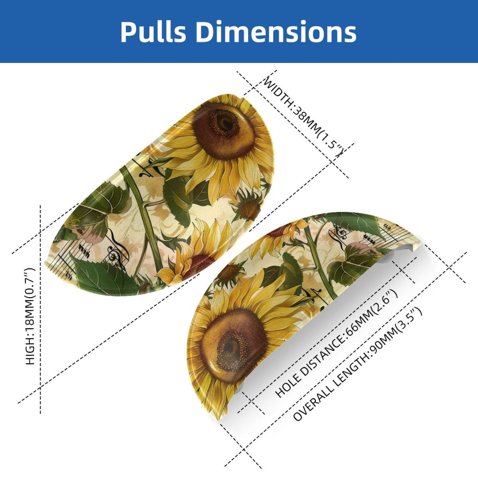 PhooArto 6 Pcs Cup Drawer Pulls, Vintage Music Notes Sunflowers Pattern Shell Shape Handles Cabinet Knobs for Dresser Cupboard Closet Wardrobe with Screws