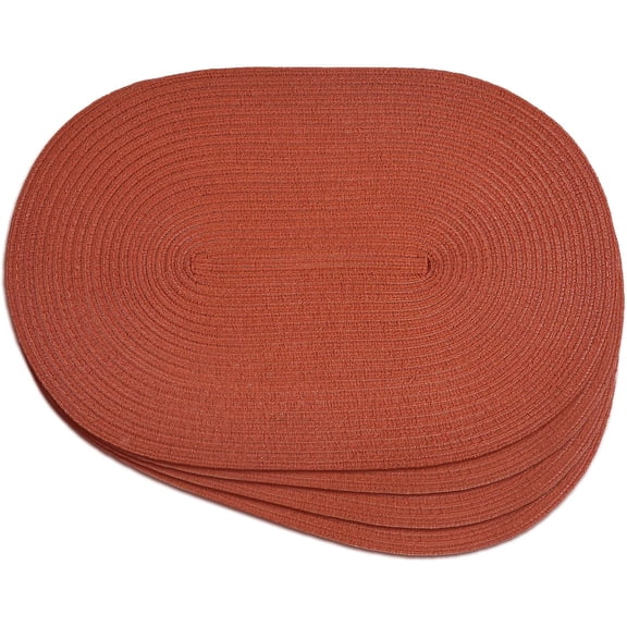 Woven Oval Braided Placemats Set of 4-12 x 17.5 Inch Washable Non-Slip Heat Resistant Table Mats for Kitchen and Dining(Rust Orange, 4)