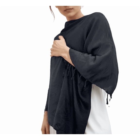 Anamira Reversible Design Women's Silk Wool Blend Shawl Scarf Wrap, Black, Peacock