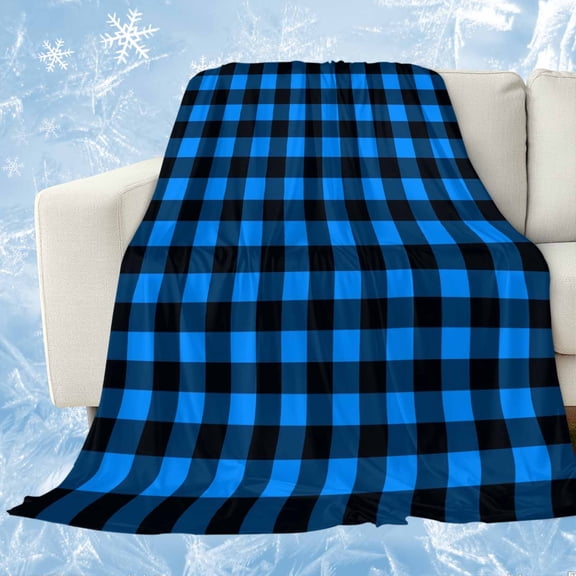 Black Blue Plaid Cooling Blanket, Lightweight Breathable Summer Throw Blanket with Double Sided Cold Effect, Country Buffalo Checked Gingham Picnic Beach Blankets Bed Sheet for Hot Sleepers 60"x80"
