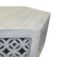 thumbnail image 3 of Benjara 39 Inch Artisan Hexagonal Coffee Table, Graphic Cutout Patterns, Gray Wood, 3 of 5