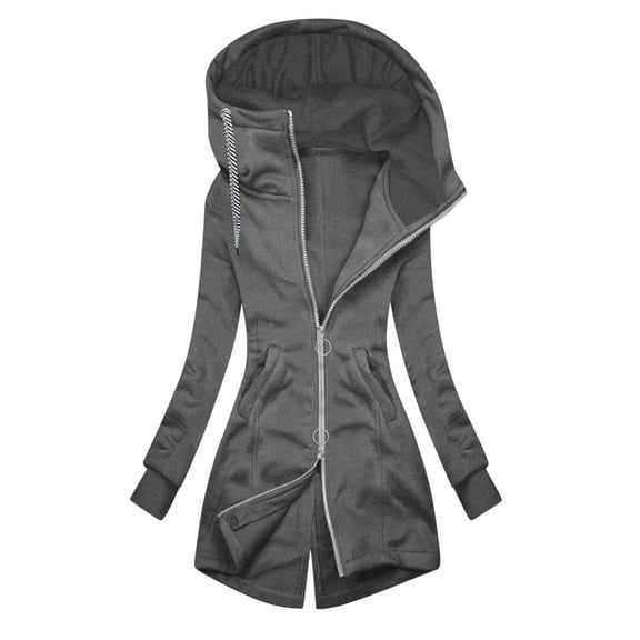 Jackets Womens Trendy Casual Solid Color Hooded Slim Fit Pockets Fall Coats for Women,Grey,S