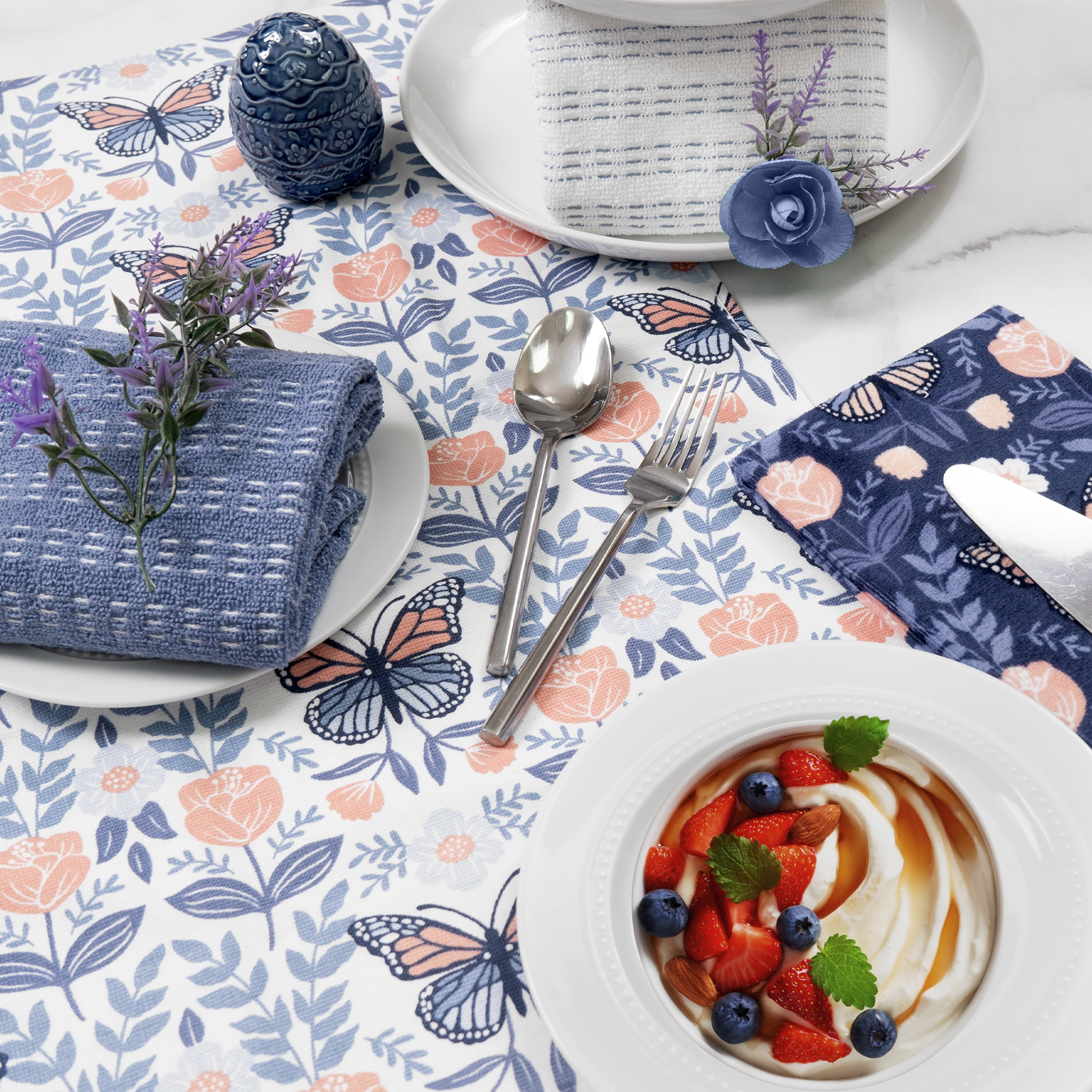 RITZ 100% Cotton Kitchen Towels, Butterfly Spring – Absorbent Dish Towels for Drying & Cleaning – Soft & Durable (Set of 4)