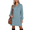 thumbnail image 2 of Fznquz Robe pour Femmes en Tricot Bleue à Manches Longues Robe Chandail Demi-Glissière Décontractée 2026 Mode Printemps pour Femmes, 2 of 6
