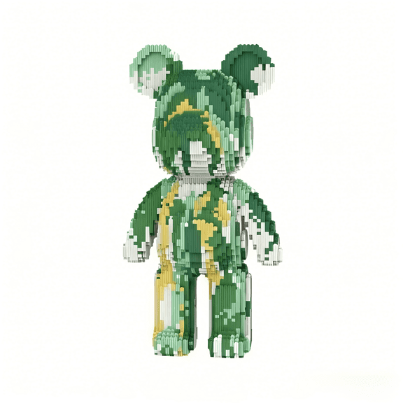 Green Fluid Bear Building Blocks Set, Cute Bear Decor with Storage Drawer, Gift for Birthdays, Decorative Home Office Table Centerpiece Decor