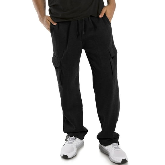 Ma Croix Mens Fleece Cargo Sweatpants Heavyweight Solid Open Bottom Long Pants