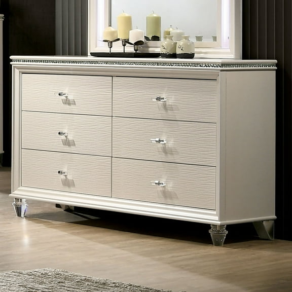 Furniture of America San Angelo Adult Modern 6-Drawer Dresser, Pearl White