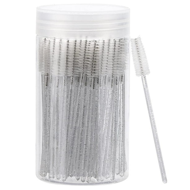 Xiao Hua 100 cepillos de pestañas desechables blancos, cepillo de cejas de maquillaje, cepillo de pestañas con varilla de cristal, 3,9 pulgadas