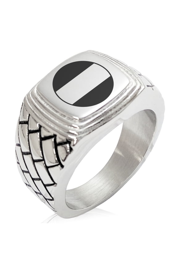 Stainless Steel Nitta Samurai Crest Geometric Pattern Step-Down Biker Style Polished Ring