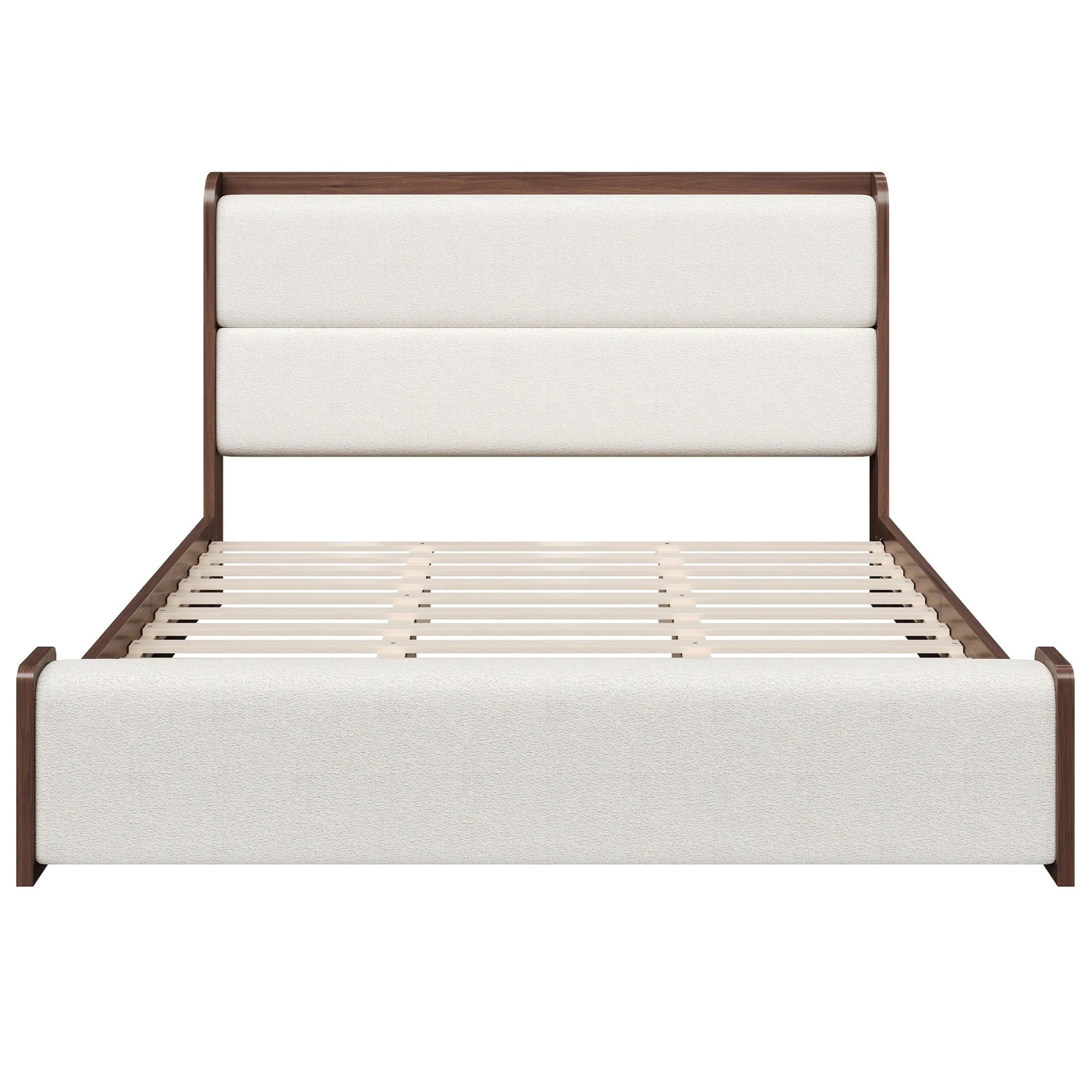 Christopher Knight Home King Wood Platform Bed with Boucle Upholstered Headboard and Footboard, Brown