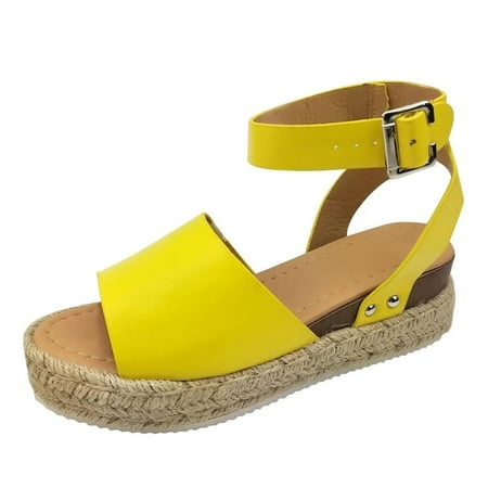 

Penkiiy Women s Top Shoe Bryce Open Toe Buckle Ankle Strap Espadrilles Flatform Wedge Casual Sandal 37 Yellow