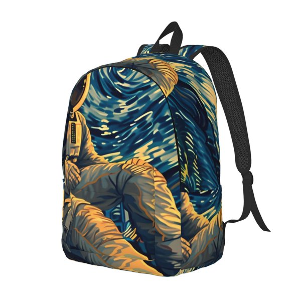 Balery Astronaut Starry Night Mochila Clásica Impresa Básica para Viaje, Mochila Escolar Resistente al Agua, Mochila de Lona con Correas Ajustables-Small