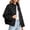 Black 10, variant on Karymi Jackets for Women Polka Dot Cropped Wind Jacket, Stand Collar Zip & Snap Button Long Sleeve Casual Outerwear with Adjustable Drawstring Hem
